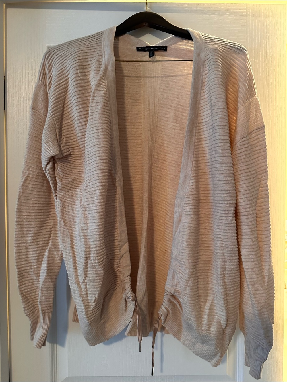 White House Black Market Light Beige Ribbed Open-Front Cardigan